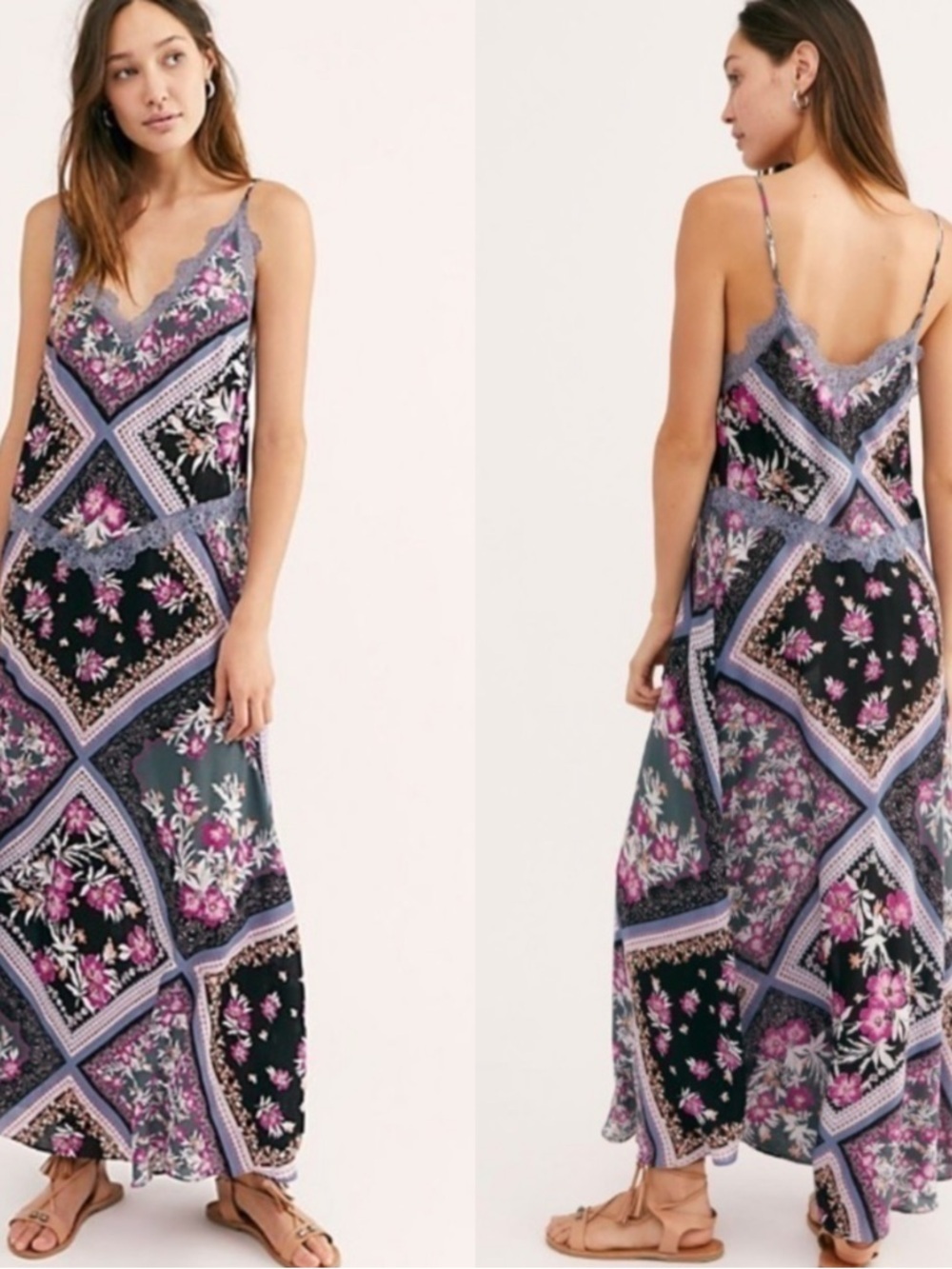 NWT Free People Stevie Print Lace Maxi Slip Dress